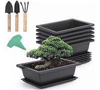 ADLOASHLOU 6 Pieces Rectangle Plant Pot with 7 Pieces Plant Labels, Plastic Bonsai Training Pots, Flower Succulent Pots with Trays Durable Planter Plants Growing Pots Container for Garden SMALL