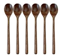ADLORYEA Wooden Spoons for Eating, 9 inch Small Wooden Soup Spoon Mixing Stirring Tasting, 6-Piece Dark Brown Wood Spoons for Soup and Korean Food, Eco friendly Wooden Eating Utensils