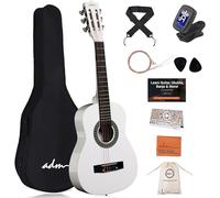 ADM 1/4 Kids Classical Guitar Kit, 30" Junior Guitar Set for Beginnners with Gig Bag, Clip on Tuner, Strap, Picks, Extra Strings, Storage Bag and Cleaning Cloth (White)