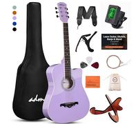 ADM 38" Inch Acoustic Guitar Bundle for Beginners Adults with Online Lesson, Cutaway Wood Acustica Guitarra Starter Set Package with Gig Bag, Strap, Steel Strings, Picks, Capos, Stand, Purple 1