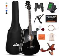 ADM 38" Inch Acoustic Guitar Bundle for Beginners Adults with Online Lesson, Cutaway Wood Acustica Guitarra Starter Set Package with Gig Bag, Strap, Steel Strings, Picks, Capos, Stand, Black 1