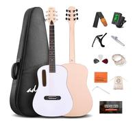 ADM Acoustic Guitar Beginner Kit for Teens Adults 38" Steel-String Dreadnought Acustica Guitarra Bundle with Online Lesson Starter Set Package with Bag, Strap, Picks, Capos, Kazoo, White