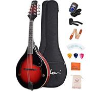 ADM Acoustic Mandolin Instrument Kit Music A Style for Kids Students Adults Wood Mandolins Beginner Set With Bag, Tuner, Pick-up, Strap, Strings, Picks and Hanger, Red