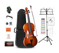 ADM Acoustic Violin for Beginner 4/4 Full Size Violin Set Solid Wood Ebony for Adult Teen Student Starter Kit with Hard Case, Shoulder Rest, Bow, Music Stand, Strings, Free Lessons (Brown, 4/4 Size)