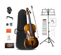 ADM Acoustic Violin for Beginner 4/4 Full Size Violin Set Solid Wood Ebony for Adult Teen Student Starter Kit with Hard Case, Shoulder Rest, Bow, Music Stand, Strings, Free Lessons (Coffee, 4/4 Size)