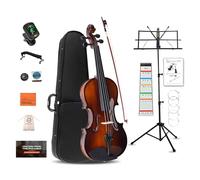 ADM Acoustic Violin for Beginner 4/4 Full Size Violin Set Solid Wood for Adult Teen Student Starter Kit with Hard Case, Tuner, Shoulder Rest, Bow, Music Stand, Strings, Free Lessons, Black Brown