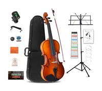 ADM Acoustic Violin for Beginner 4/4 Full Size Violin Set Solid Wood for Adult Teen Student Starter Kit with Tuner, Case, Shoulder Rest, Bow, Music Stand, Strings, Free Lessons,Yellow Brown