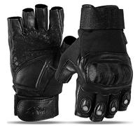 ADM Men’s cow leather fingerless gloves Motorbike Driving Climbing Camping Hiking Hard knuckle Outdoor Sports Racing Gloves hand guard grip 9016 (M, 9016 Black)