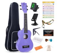 ADM Soprano Ukulele Beginner Kit Mahogany Hawaiian Wood Ukelele Bundle Ukalalee Set with Uke Free Starter Lessons for Beginners Students and Adults, Yellow Brown (Purple, 21 inch)