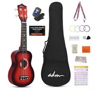 ADM Soprano Ukulele Set for Kids and Adults Beginners, 21 inch Ukulele Starter Kit with Bag, Clip-On Tuner, Rainbow Extra Strings, Colourful Strap, Picks, Fingerboard Sticker, Chord Card (Sunburst)