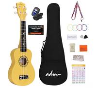 ADM Soprano Ukulele Set for Kids and Beginners, Ukulele Starter Kit with Bag, Clip-On Tuner, Rainbow Strings, Colourful Strap, Plectrum, Fingerboard Sticker, Chord Card, Yellow