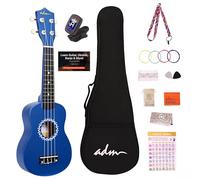 ADM Soprano Ukulele Set for Kids and Beginners, Ukulele Starter Kit with Bag, Clip-On Tuner, Rainbow Strings, Colourful Strap, Plectrum, Fingerboard Sticker, Chord Card (Dark Blue)