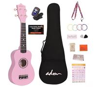ADM Soprano Ukulele Set for Kids and Beginners, Ukulele Starter Kit with Bag, Clip-On Tuner, Rainbow Strings, Colourful Strap, Plectrum, Fingerboard Sticker, Chord Card, Pink