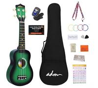 ADM Soprano Ukulele Set for Kids and Beginners, Ukulele Starter Kit with Bag, Clip-On Tuner, Rainbow Strings, Colourful Strap, Plectrum, Fingerboard Sticker, Chord Card (Green)
