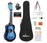 ADM Soprano Ukulele Set for Kids and Beginners, Ukulele Starter Kit with Bag, Clip-On Tuner, Rainbow Strings, Colourful Strap, Plectrum, Fingerboard Stickers, Chord Card (Blue)
