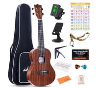 ADM Ukulele Beginner Kit Mahogany Hawaiian Wood Ukelele Bundle Ukalalee Set with Uke Free Starter Lessons for kids Students and Adults, Yellow Brown (Khaki, 23 inch)