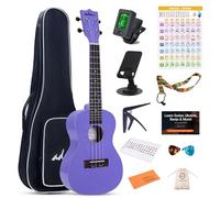 ADM Ukulele Beginner Kit Mahogany Hawaiian Wood Ukelele Bundle Ukalalee Set with Uke Free Starter Lessons for Beginners Students and Adults, Yellow Brown (Purple, 26 Inch)