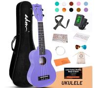 ADM Ukulele for Beginners Hawaiian Sapelewood Ukelele Kit for Adult Student Starter Professional Ukalelee Pack Bundle with Free Lessons Gig Bag Strap Nylon String Tuner (Purple-Sapele, 21 Inch)