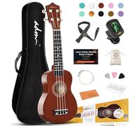 ADM Ukulele for Beginners Hawaiian Wood Ukelele Kit for Kids Adult Student Starter Professional Ukalelee Pack Bundle with Free Lessons Gig Bag Strap Nylon String Tuner (Brown, 21 Inch)