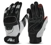 ADM Ultimate Pro-biker Cow Analine Leather Sports Motorcycle Motorbike Full Finger Summer Mountain Bicycle Riding Sports Gloves for men’s 9001 Available In Six Colors (9001 White, S)