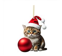 ADMAY 2D Pendant Christmas Cat Acrylic Cartoon Christmas Tree Pendant Acrylic Cartoon Cute Christmas Hat Cat Decorations Double Print 2D White Elephant Pendant Decorate Crystal Craft (2-A, One Size)