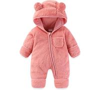 ADMAY Newborn Baby Bear Romper Outfit Suit Fold Over Mittens Footies Girls Boys Winter Snowsuit Fleece Clothes Hooded Jumpsuit Onesie Baby Rompers 0-25 Months Pink