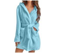 ADMAY Women Fleece Bathrobe Loungewear and Nightwear Lightweight with Hood Soft Short Flannel Sleepwear Soft Robe Gown after Bath Wrap for Girls