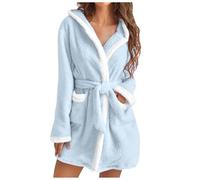 ADMAY Women Fleece Bathrobe Loungewear and Nightwear Lightweight with Hood Soft Short Flannel Sleepwear Soft Robe Gown after Bath Wrap for Girls