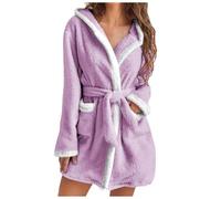 ADMAY Women Fleece Bathrobe Loungewear and Nightwear Lightweight with Hood Soft Short Flannel Sleepwear Soft Robe Gown after Bath Wrap for Girls