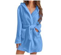 ADMAY Women Fleece Bathrobe Loungewear and Nightwear Lightweight with Hood Soft Short Flannel Sleepwear Soft Robe Gown after Bath Wrap for Girls