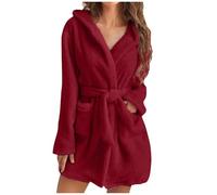 ADMAY Women Fleece Bathrobe Loungewear and Nightwear Lightweight with Hood Soft Short Flannel Sleepwear Soft Robe Gown after Bath Wrap for Girls