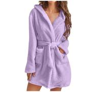 ADMAY Women Fleece Bathrobe Loungewear and Nightwear Lightweight with Hood Soft Short Flannel Sleepwear Soft Robe Gown after Bath Wrap for Girls