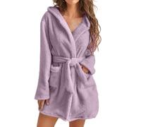 ADMAY Women Fleece Bathrobe Loungewear and Nightwear Lightweight with Hood Soft Short Flannel Sleepwear Soft Robe Gown after Bath Wrap for Girls