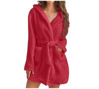 ADMAY Women Fleece Bathrobe Loungewear and Nightwear Lightweight with Hood Soft Short Flannel Sleepwear Soft Robe Gown after Bath Wrap for Girls