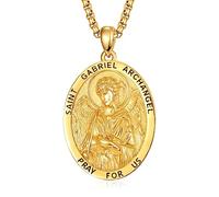 ADMETUS 24K Gold Plated St Gabriel Archangel Medal Sterling Silver Saint Gabriel Archangel Pendant Necklace 24K Gold Plated Protection Jewellery Religious Gifts for Men