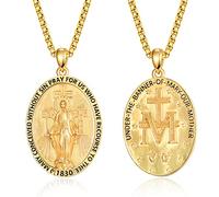 ADMETUS Miraculous Medal Necklace Sterling Silver 24K Gold Plated Virgin Mary Pendant Necklace for Women Protection Jewellery Religious Gifts for Men