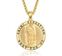 ADMETUS Saint Sebastian Necklace for Men 925 Sterling Silver 24K Gold Plated St Sebastian Medal Medallion Necklace Protection Jewellery Religious Gifts