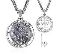 ADMETUS St Michael Urn Necklace Sterling Silver Saint Michael Necklace Double Sided St Michael Urn Pendant Medal St Archangel Michael Sigil Necklace Keepsake Jewellery Memorial Gifts