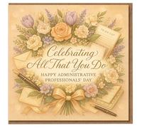 Administrative Professionals' Day Card - Celebrating All That You Do - Elegant Floral Wreath with To-Do List & Pens - Office Appreciation Card for Administrative Assistant, PA Secretary & Receptionist