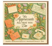 Administrative Professionals' Day Card - We Appreciate All That You Do - Floral Office Thank You Card for Administrative Assistant, PA, Secretary or Colleague