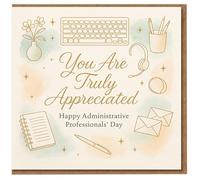 Administrative Professionals' Day Card - You Are Truly Appreciated - Thank You Card for Administrative Assistant, Secretary or Office Colleague - Elegant Office Icons Design