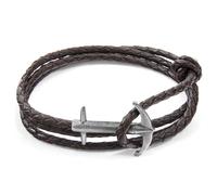 Admiral Anchor Silver and Braided Leather Bracelet ANCHOR & CREW Brown One Size