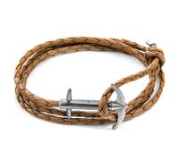 Admiral Anchor Silver and Braided Leather Bracelet ANCHOR & CREW Light Brown One Size