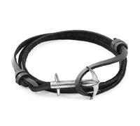 Admiral Anchor Silver and Flat Leather Bracelet ANCHOR & CREW Black One Size