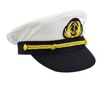 Admiral Captain Yacht Hat Snapback Gold Embroidery Anchor Skippers Cap for Party - white - One size