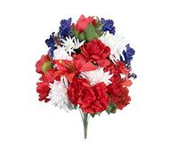 Admired By Nature 24 Stem Peony, Lily, Mum Mixed Bush Artificial Full Blooming Flowers, Medium, 2. ABN_RD/WT/BL_Daisy