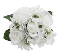 Admired By Nature 9 Stems Artificial Rose Hydrangea Mixed Bouquet, Polyester, White