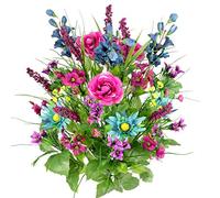 Admired By Nature Artificial Dahlia, Morning Glory and Ranunculus and Blossom Fillers Mixed Bush - 30 Stems for Home, Wedding, Restaurant and Office Decoration Arrangement, Turquoise/Lilac/Celery