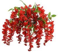 Admired By Nature Artificial Wisteria Long Hanging Bush Flowers - 15 Stems For Home, Wedding, Restaurant and Office Decoration Arrangement, Red