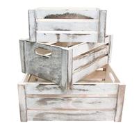 Admired By Nature Rustic White Set of 3 Distressed Decorative Wood Crates Storage Container